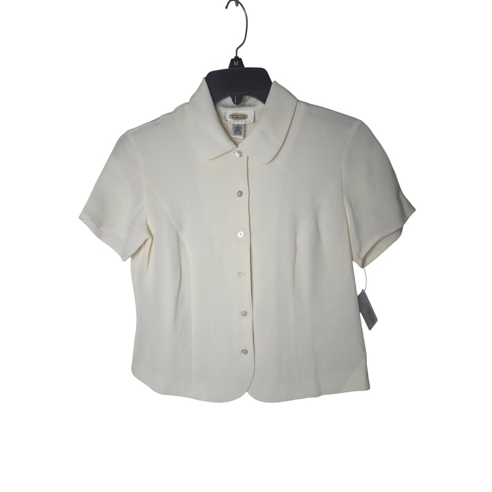 Talbots Petites Ivory 100% Silk Peter Pan Collar Short Sleeve Blouse NWT Size 2P